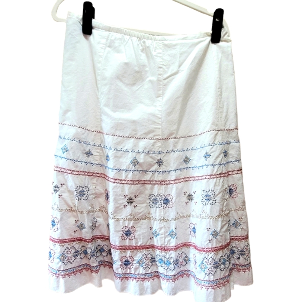 Liz Claiborne Skirt 14W White Cotton Embroidered